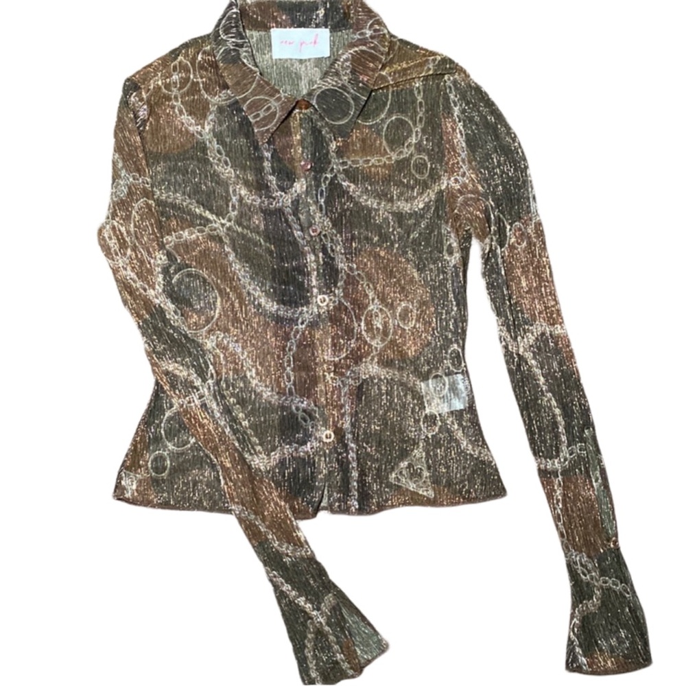 Button down sheer design shirt with bell sleeves